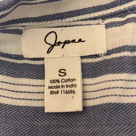 Japna Blue and White stripes button up high low dress. - Picture 3 of 6